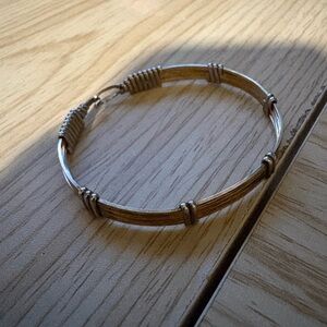 Wire Wrapped Gold Tone Bangle Bracelet Mixed Metal Boho Style